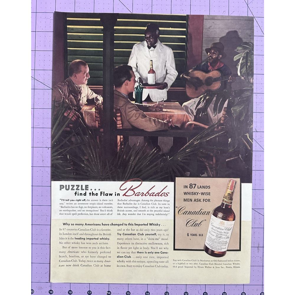 Vintage 1939 Canadian Club Whiskey Find Flaw in Barbados Print Ad